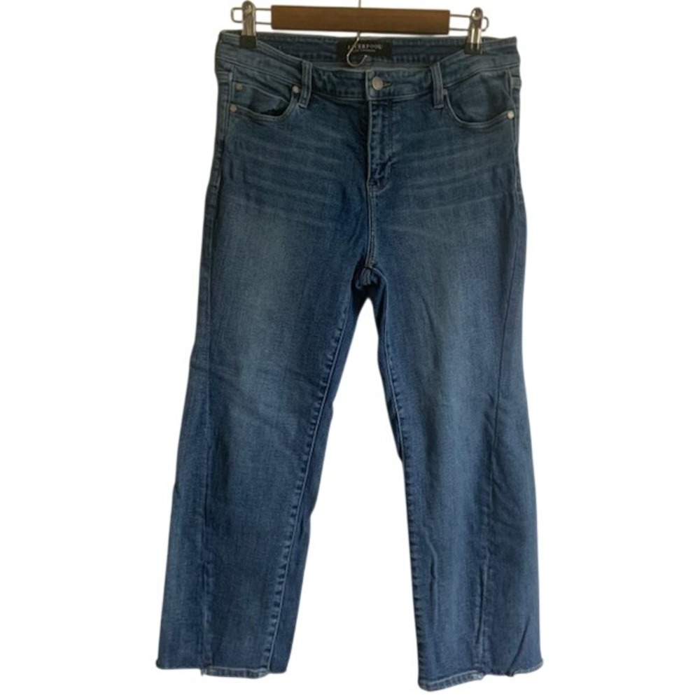 Liverpool Crop Straight Jeans Womens 6 Medium Wash Raw Hem Denim Casual